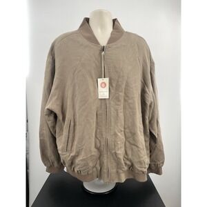 Bobby Chan Men's Silk & Linen Blend Full Zip Bomber Jacket, Taupe, Size XXL